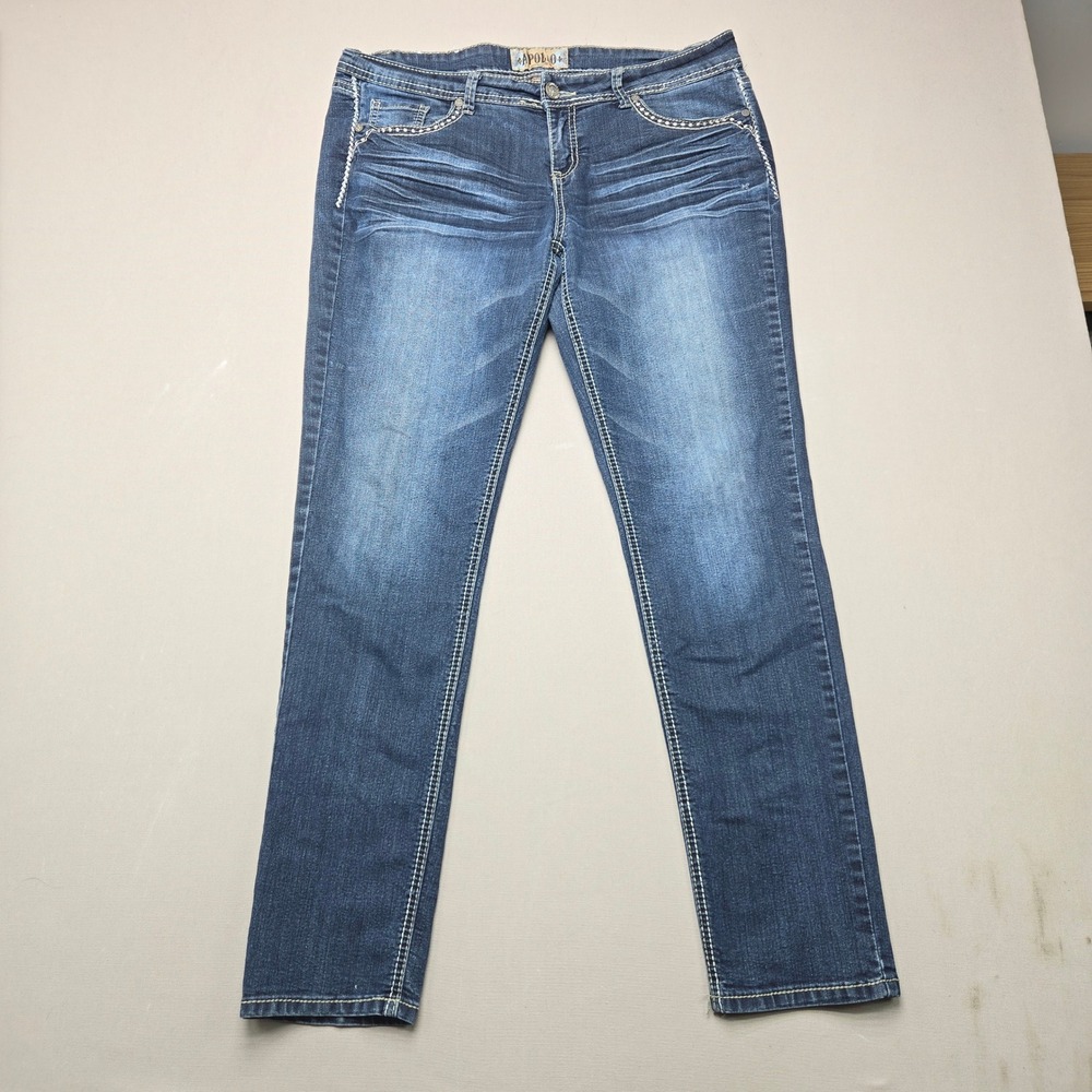 Apollo Jeans Straight Leg Sequin Embellished Dark Wash Denim Womens Size 13/14
